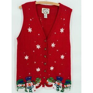 Heirloom Collectibles Red Knit Snowman & Snowflake Holiday Sweater‎ Vest S